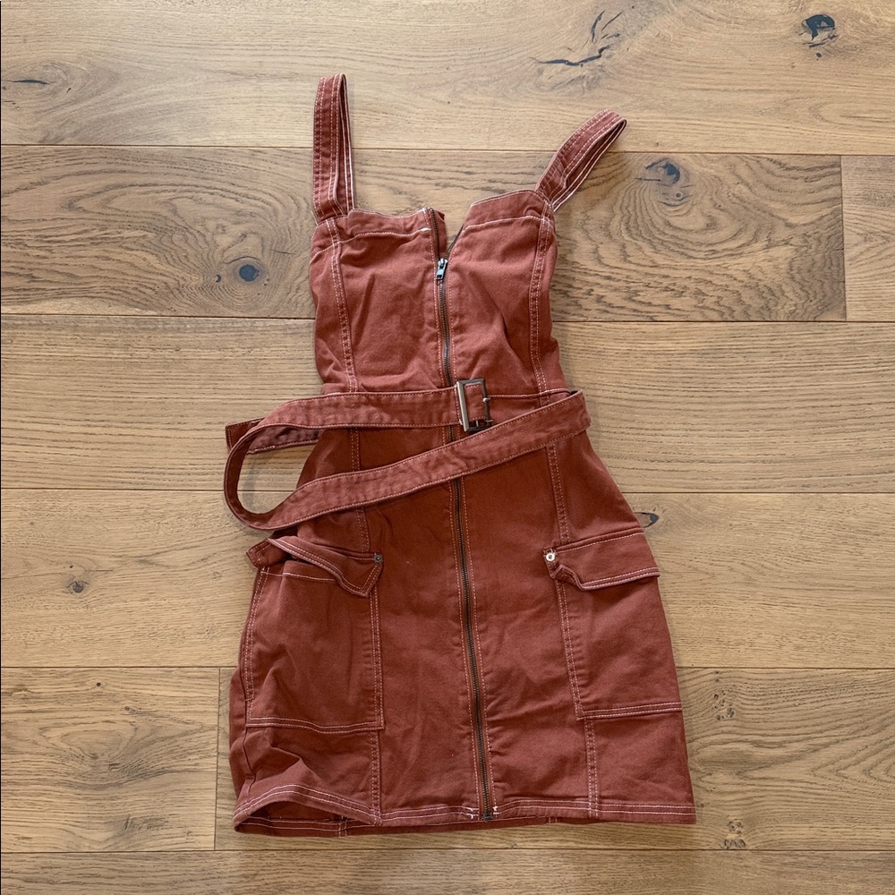Divided Rust Mini Dress with Belt